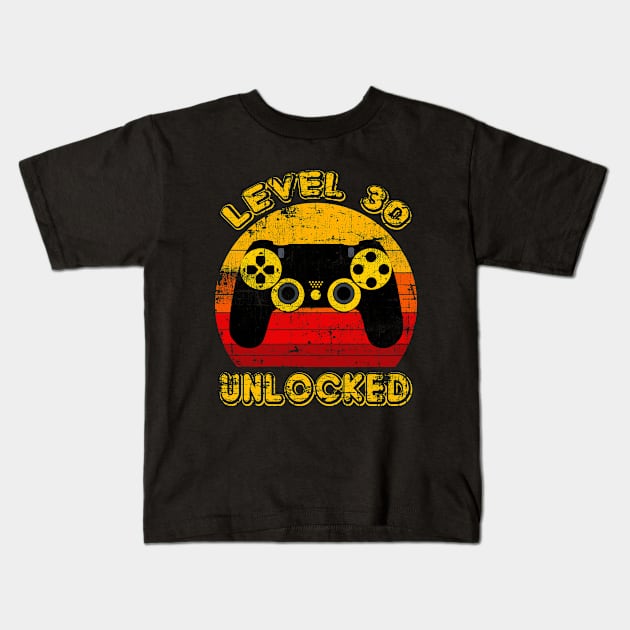 Level 30 Unlocked, Gamer 30th Birthday Gift, anniversary 30 Kids T-Shirt by UranusArts